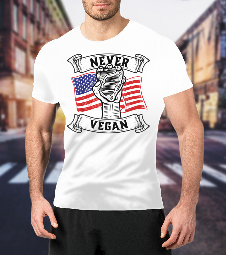 Never Vegan Carnivore Diet Power With American Flag Fist T-Shirt