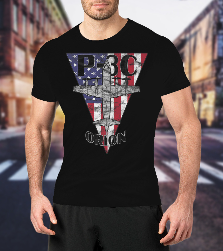 P-3C Orion American Flag Military Airplane T-Shirt