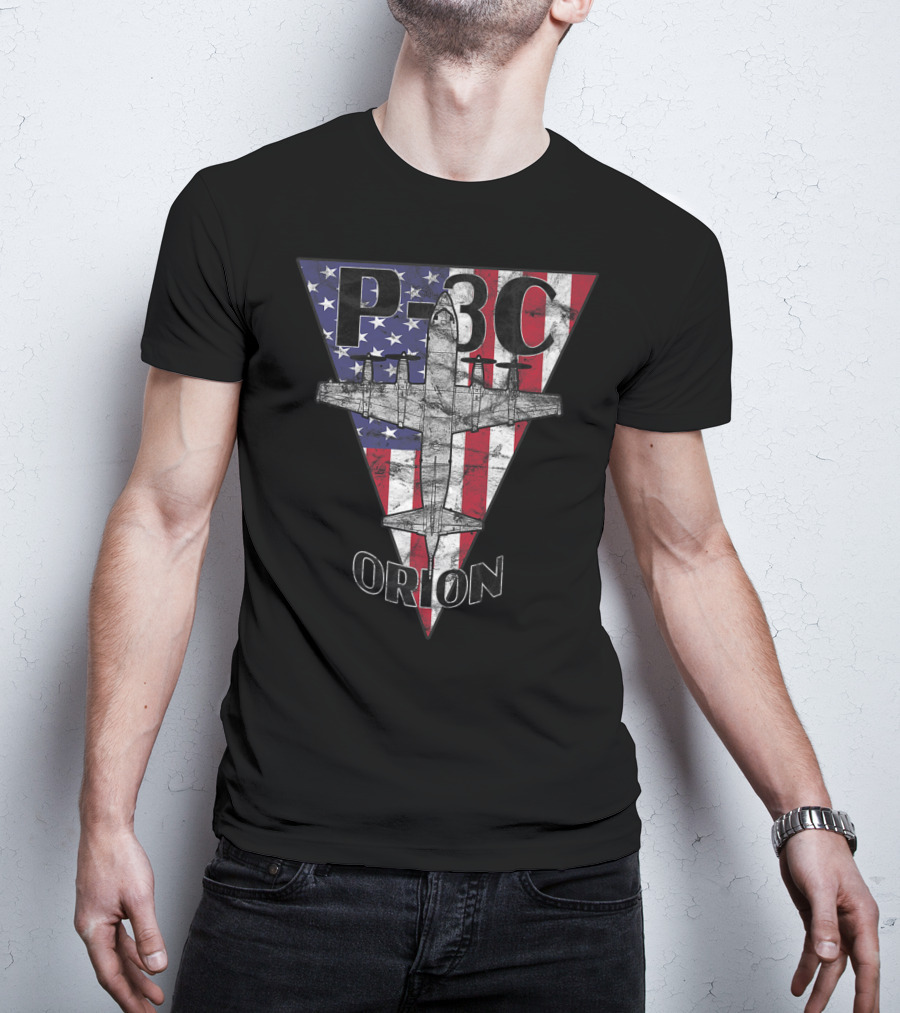 P-3C Orion American Flag Military Airplane T-Shirt