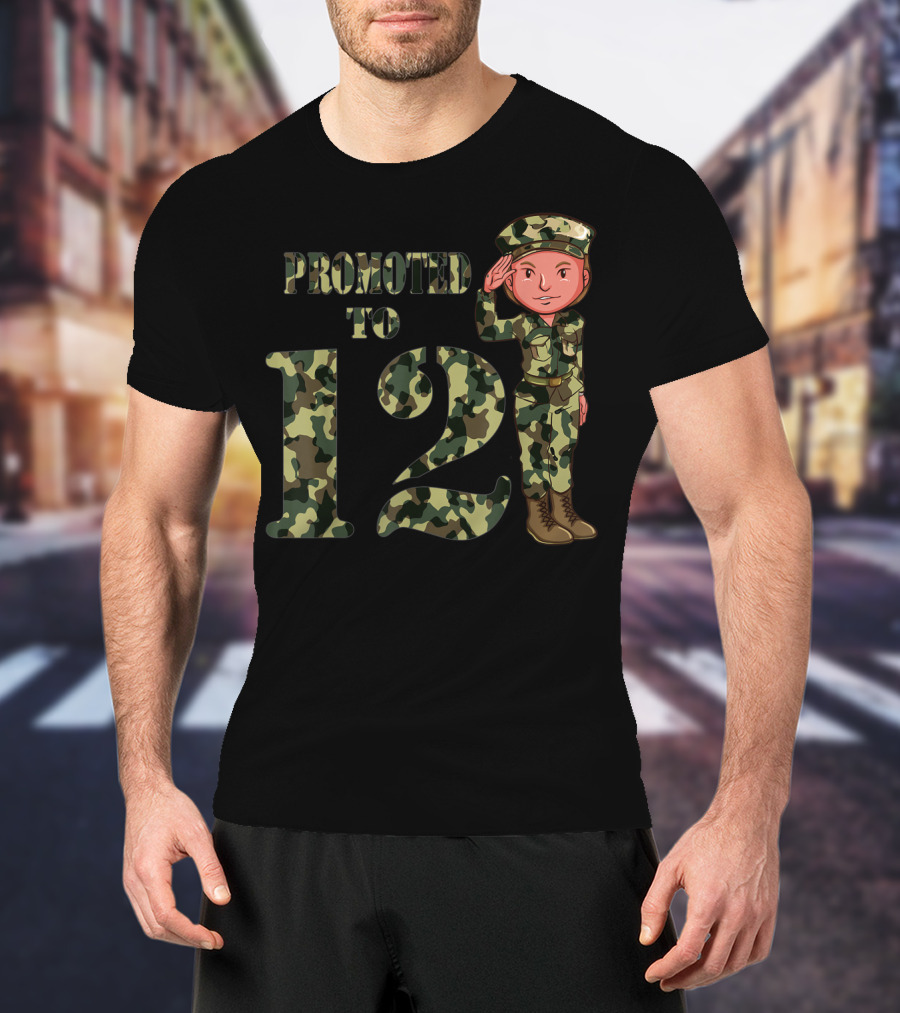 Promoted To 12 Camouflage Salute Birthday T-Shirt