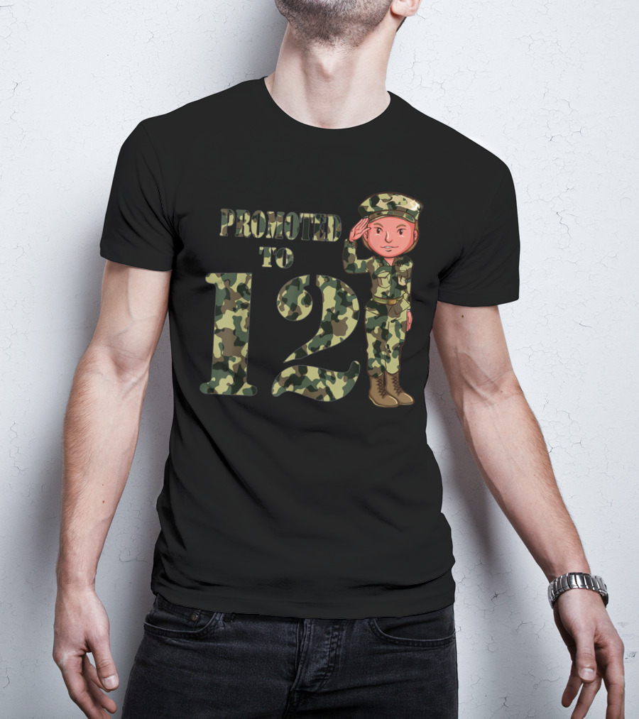 Promoted To 12 Camouflage Salute Birthday T-Shirt