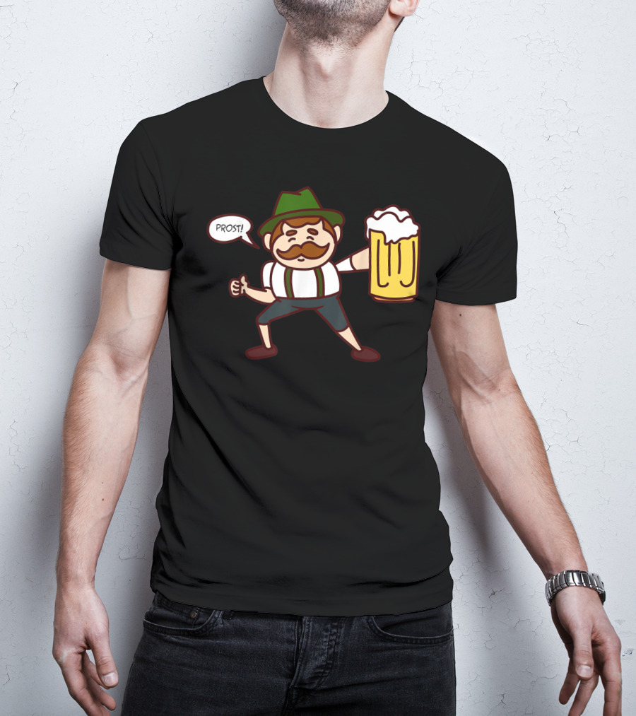 Prost Cute Lederhosen Guy With Beer October T-Shirt
