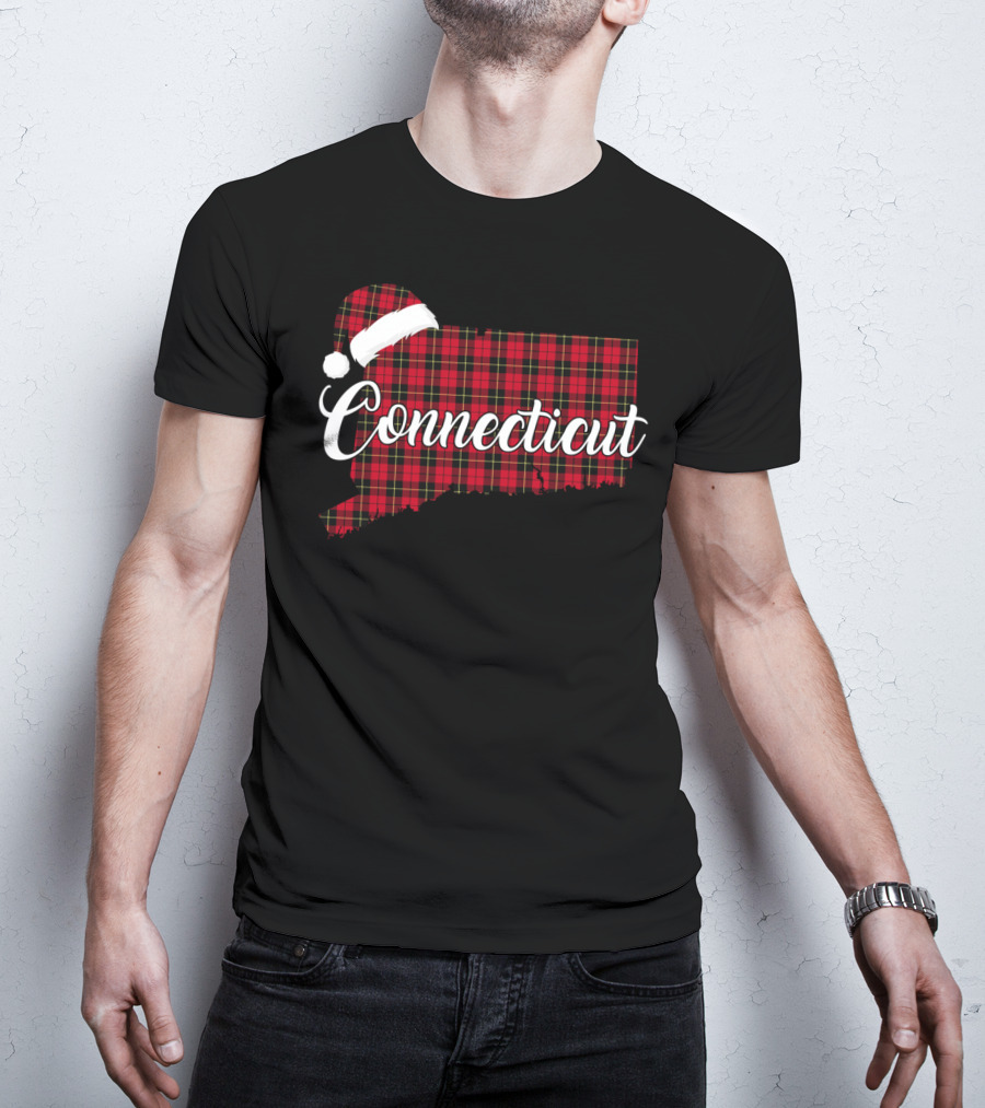 Connecticut Red Buffalo Plaid With Santa Hat Royal Stewart T-Shirt
