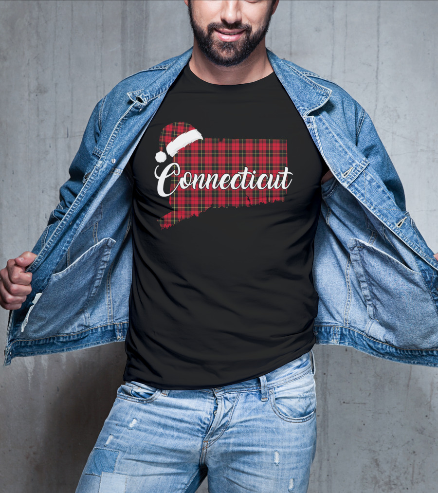 Connecticut Red Buffalo Plaid With Santa Hat Royal Stewart T-Shirt