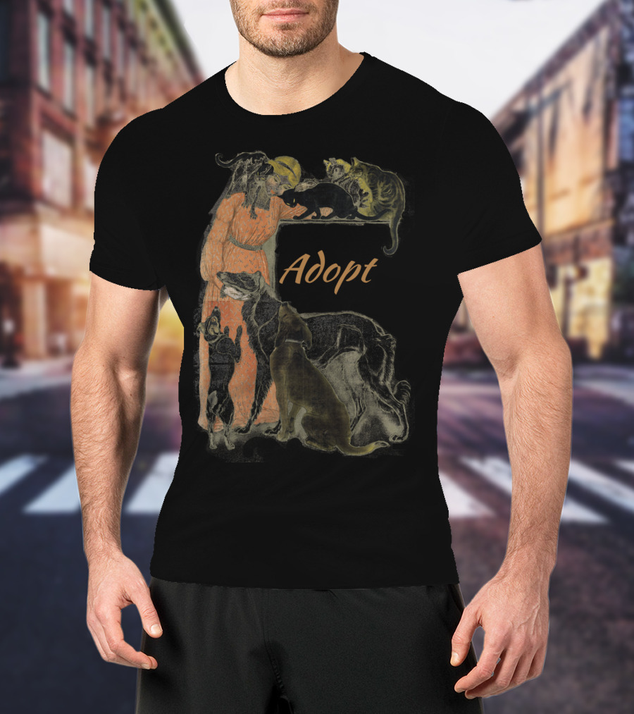 Rescue Adopt Love Dog And Cat Lover With Vintage Style Woman Surrounded By Pets T-Shirt