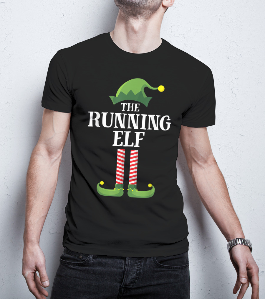 The Running Elf Matching Family Group Christmas Pajamas T-Shirt