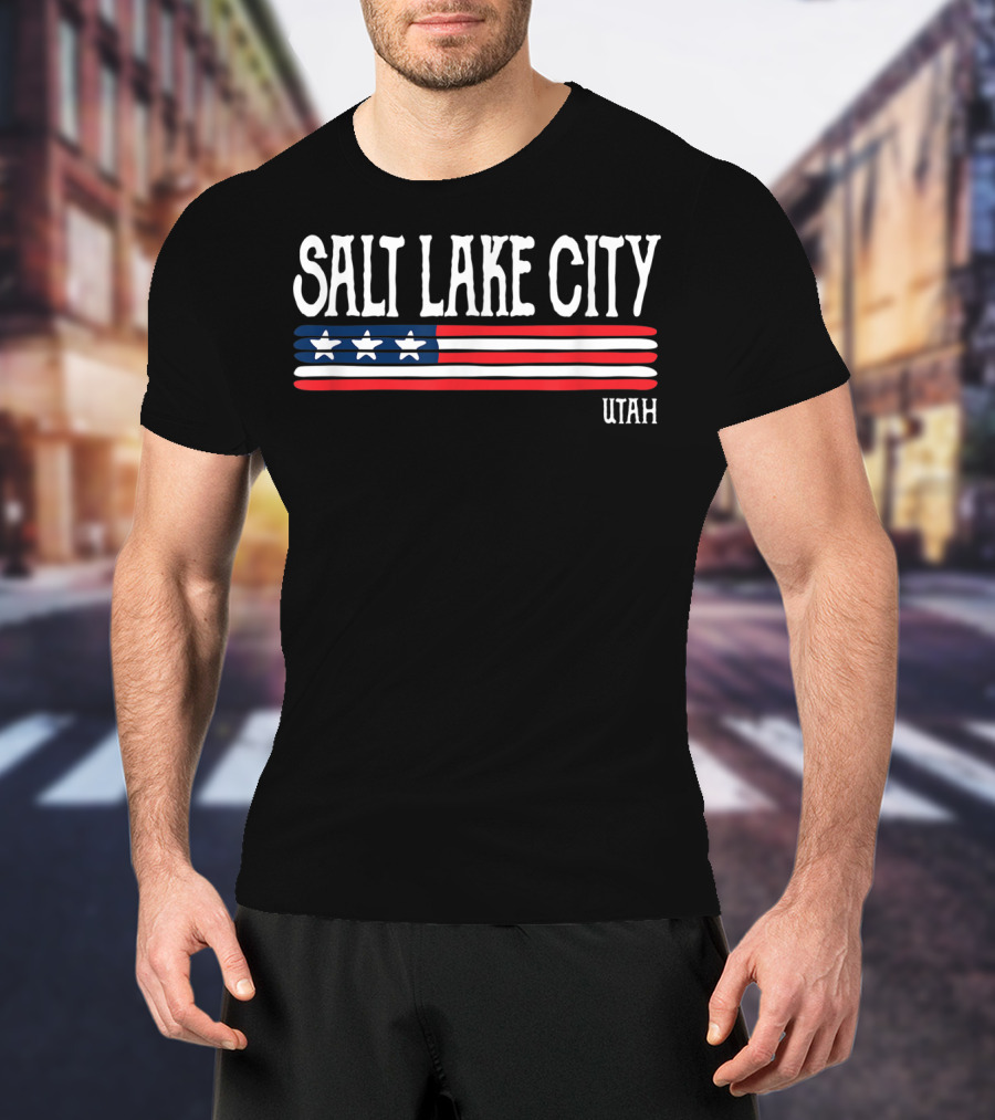 Salt Lake City Utah American Flag Stars Stripes T-Shirt