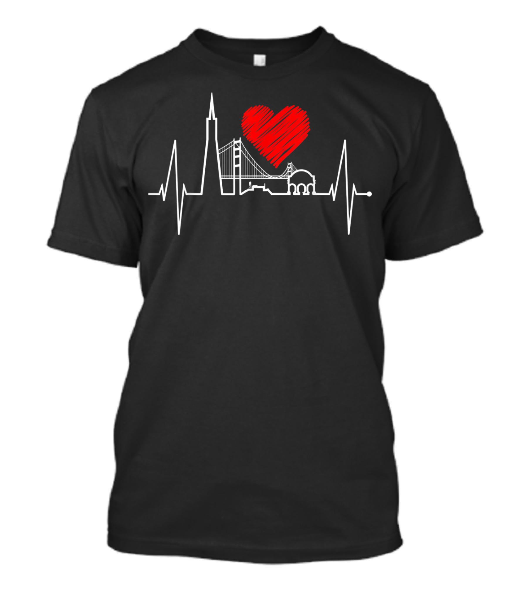 San Francisco Heartbeat Skyline California USA Iconic Landmarks With Heart And Pulse T-Shirt
