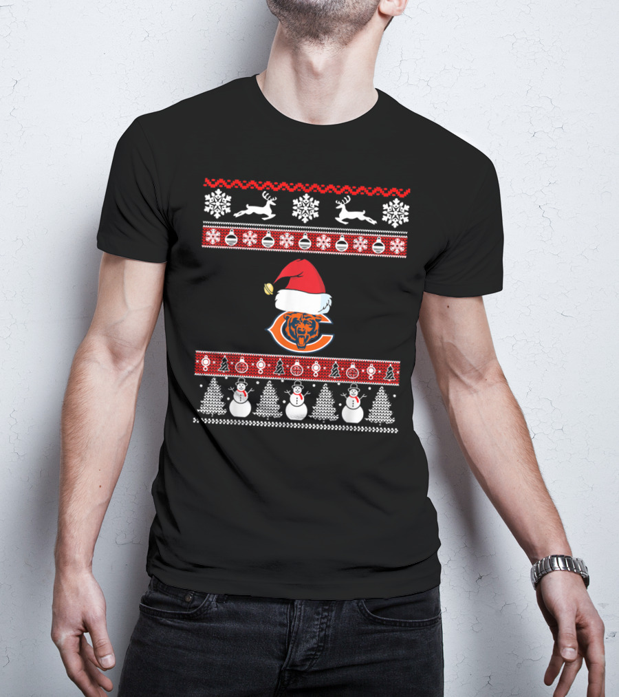 Santa Ugly Christmas Football Chicago Bears T-Shirt