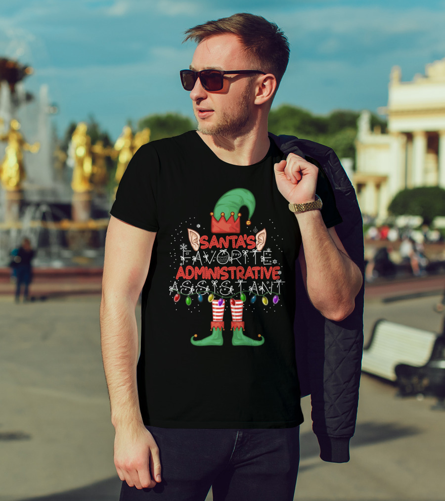 Santa's Favorite Administrative Assistant Elf Christmas Lights T-Shirt