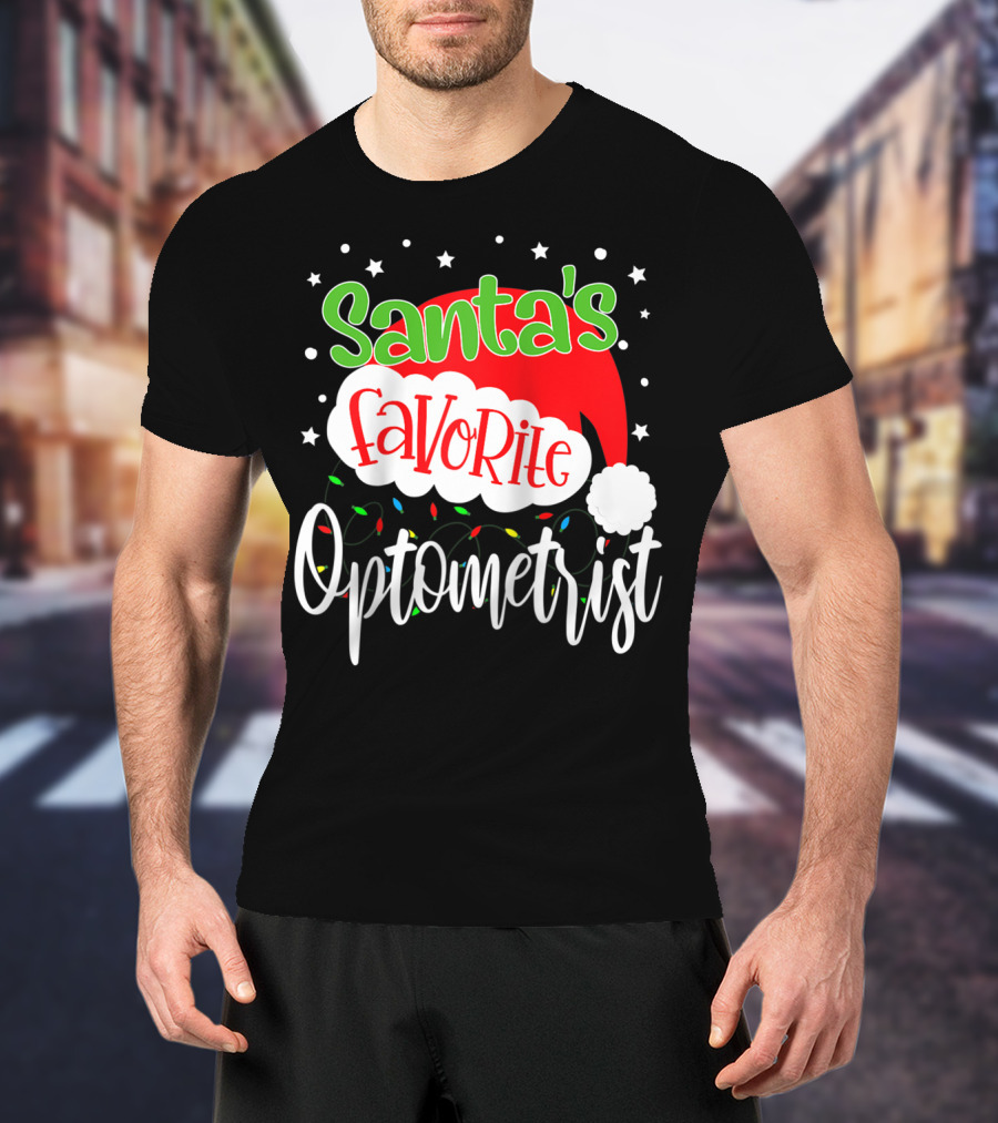 Santa's Favorite Optometrist Christmas Santa Hat And Lights T-Shirt