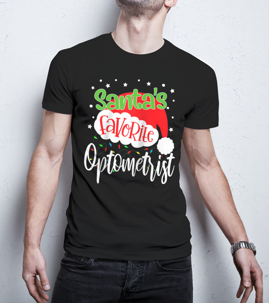 Santa's Favorite Optometrist Christmas Santa Hat And Lights T-Shirt
