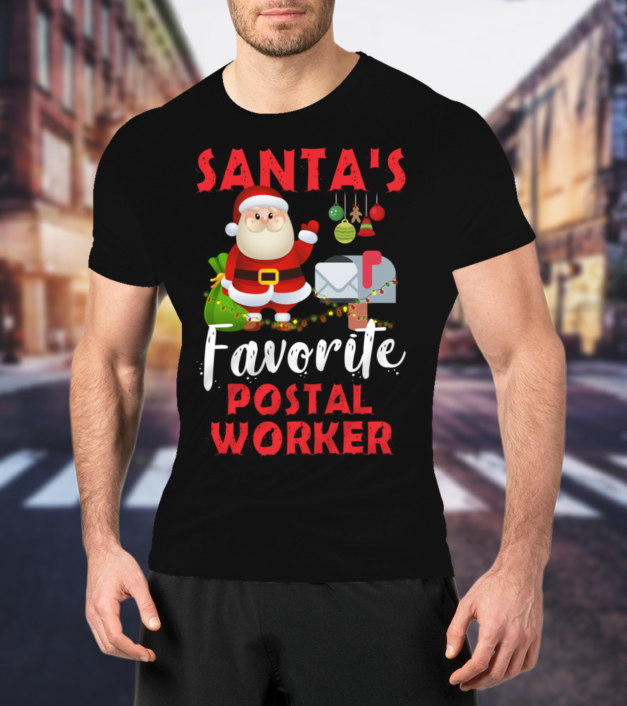 Santa's Favorite Postal Worker Christmas Mailbox Santa Claus T-Shirt