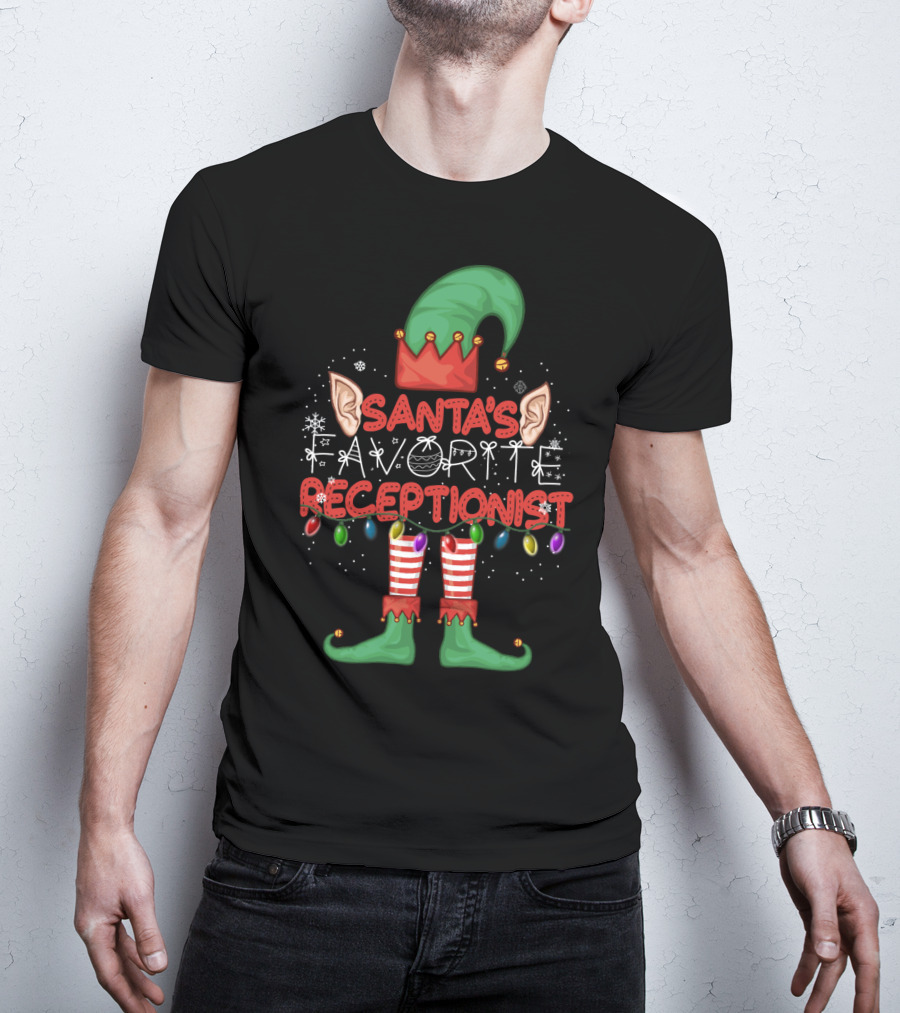 Santa's Favorite Receptionist Elf Hat Christmas Lights T-Shirt