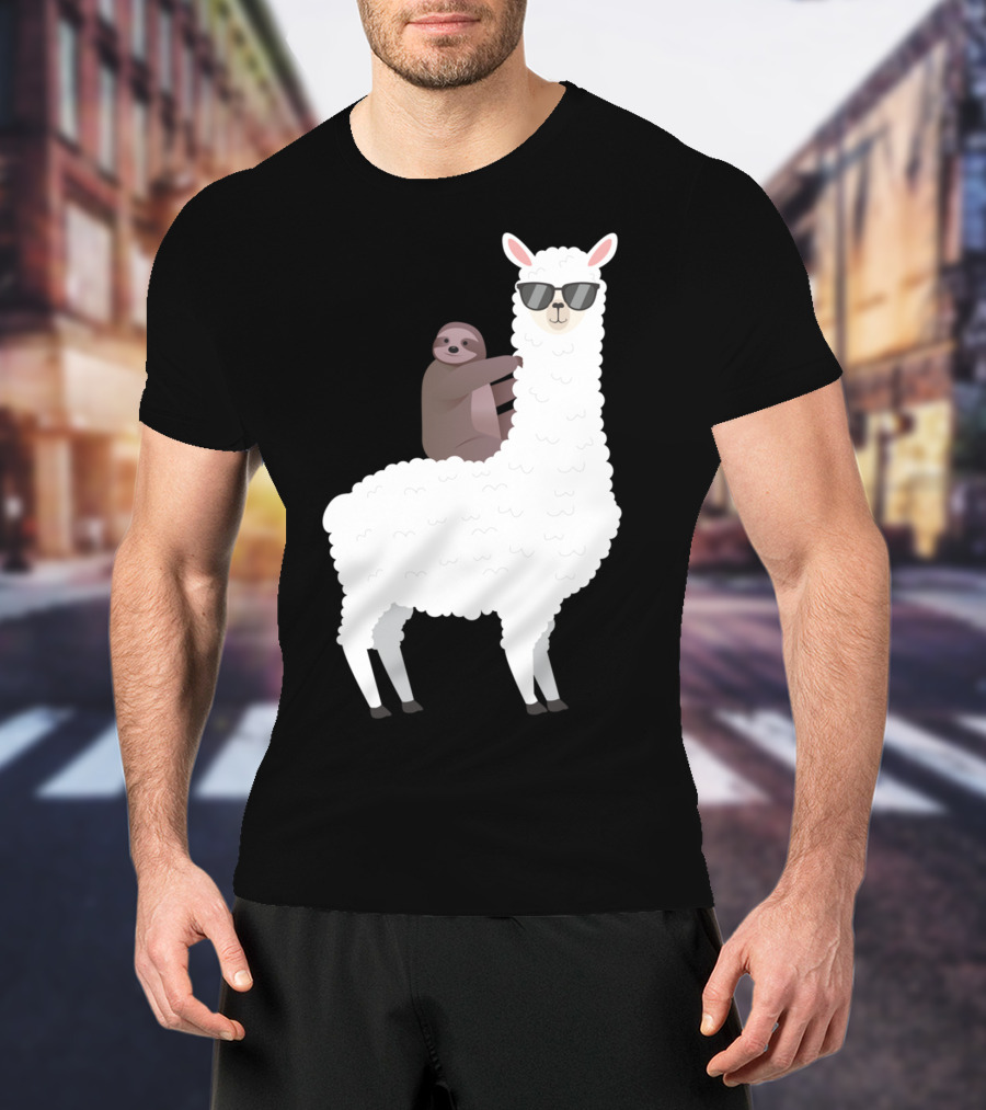 Sloth Life Riding Llama Cool Sunglasses Duo T-Shirt
