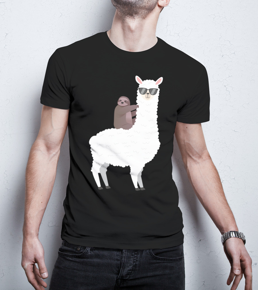 Sloth Life Riding Llama Cool Sunglasses Duo T-Shirt