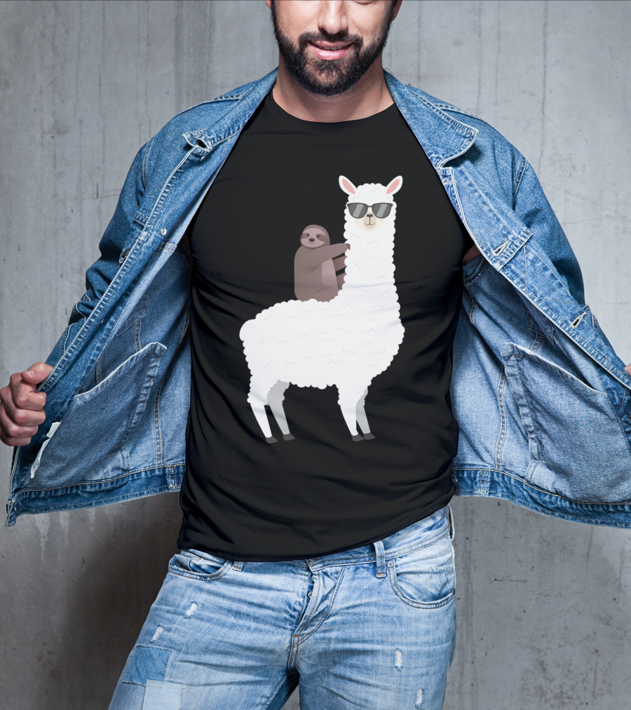 Sloth Life Riding Llama Cool Sunglasses Duo T-Shirt