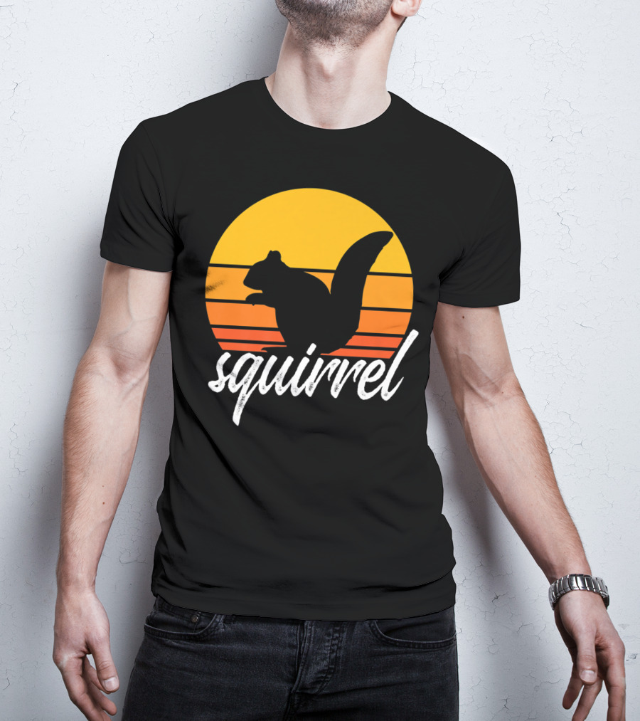 Squirrel Retro Sunset Silhouette Animal Lover Vintage T-Shirt