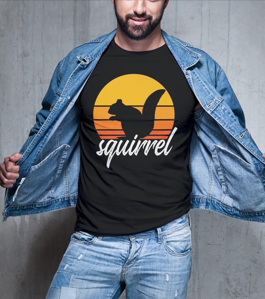 Squirrel Retro Sunset Silhouette Animal Lover Vintage T-Shirt