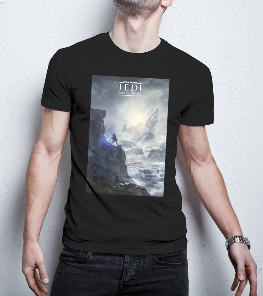 Star Wars Jedi Fallen Order Scenic Battle With Stormtrooper And Ruins T-Shirt