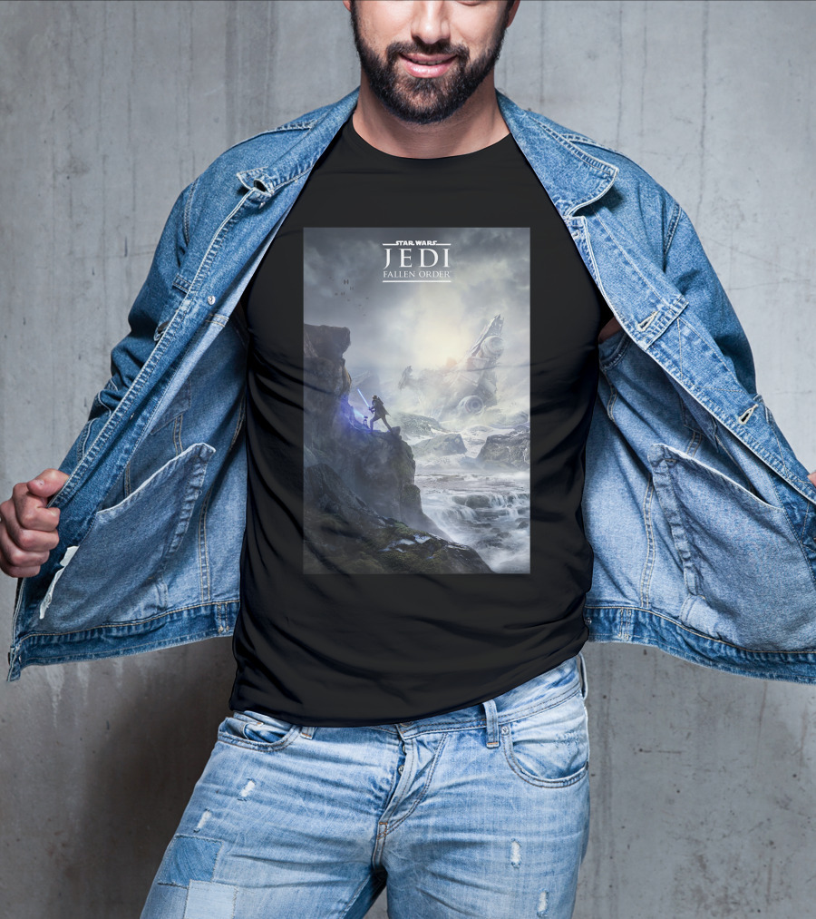 Star Wars Jedi Fallen Order Scenic Battle With Stormtrooper And Ruins T-Shirt