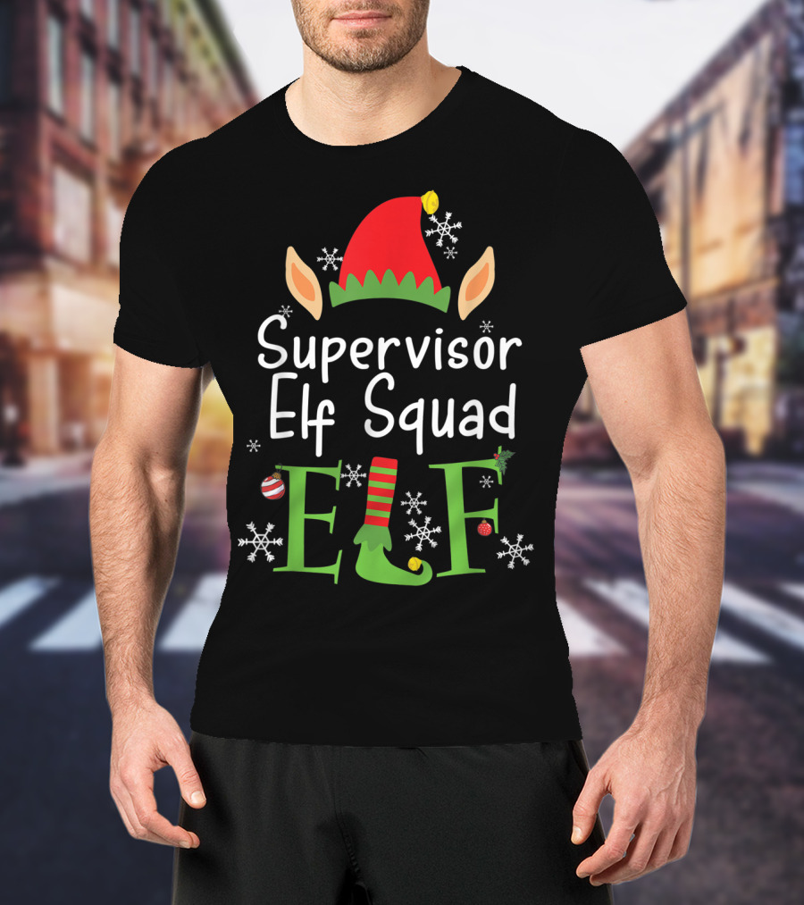 Supervisor Elf Squad Christmas Hat Snowflakes Ornaments T-Shirt