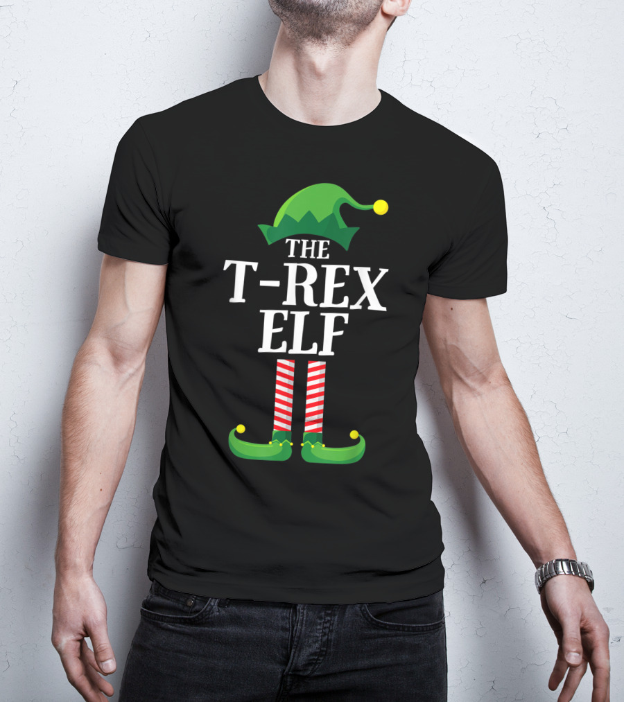 The T Rex Elf Matching Family Group Christmas Costume T-Shirt