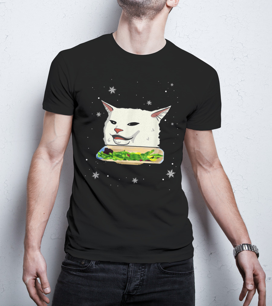 Table Cat Smudge The Cat Meme Snowflakes Salad T-Shirt