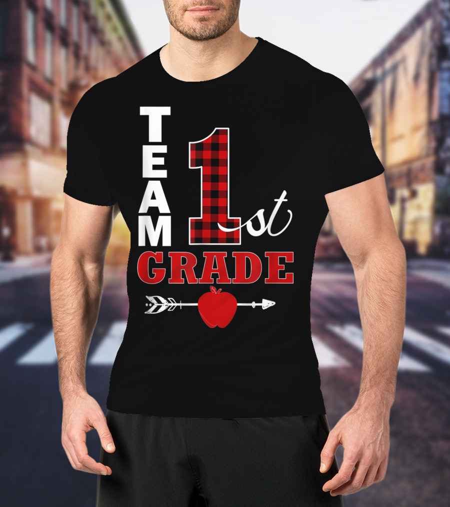 Team 1st Grade Lumberjack Plaid Teacher Arrow Apple T-Shirt