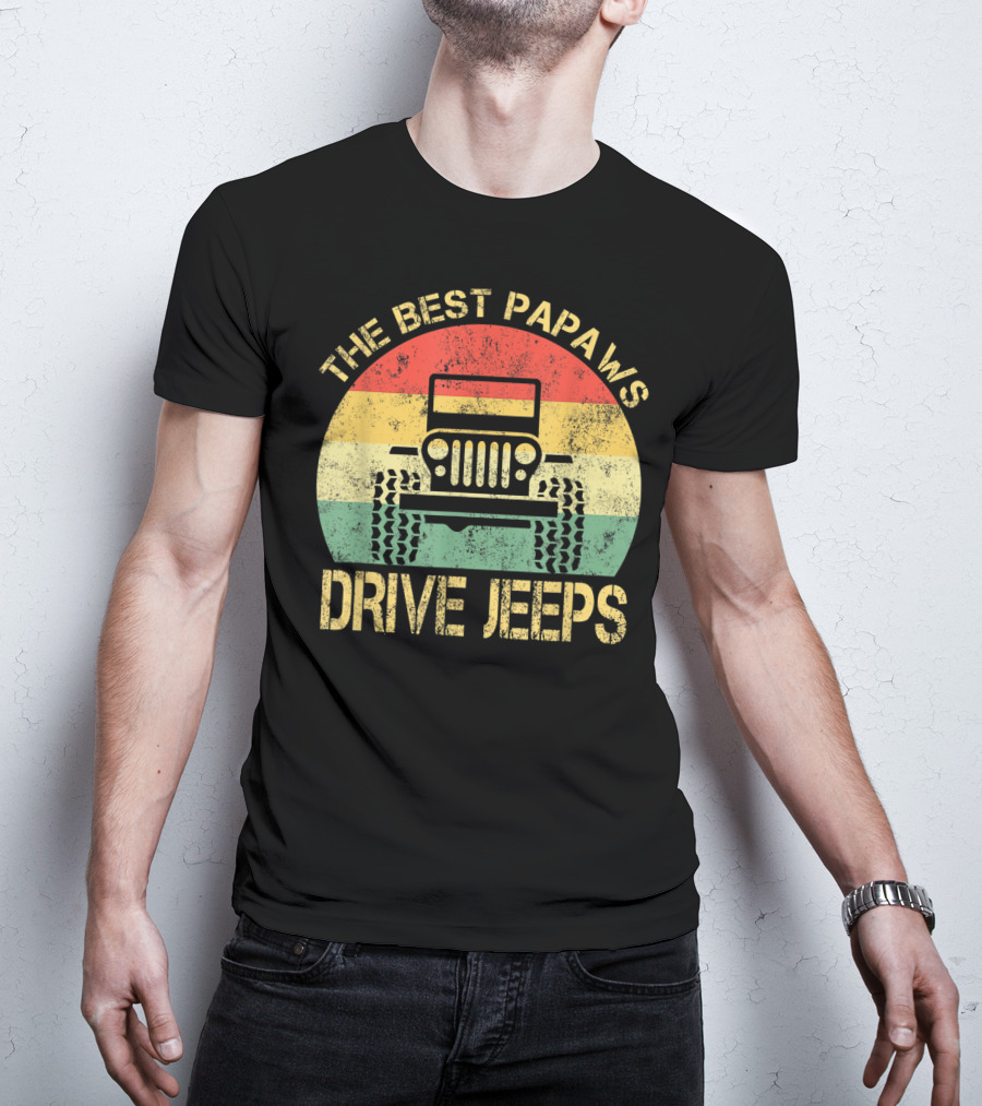 The Best Papaws Drive Jeeps Retro Striped T-Shirt