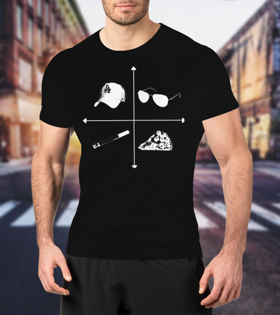 Tp Art Crew LA Hat Sunglasses Pizza Remote Black T-Shirt