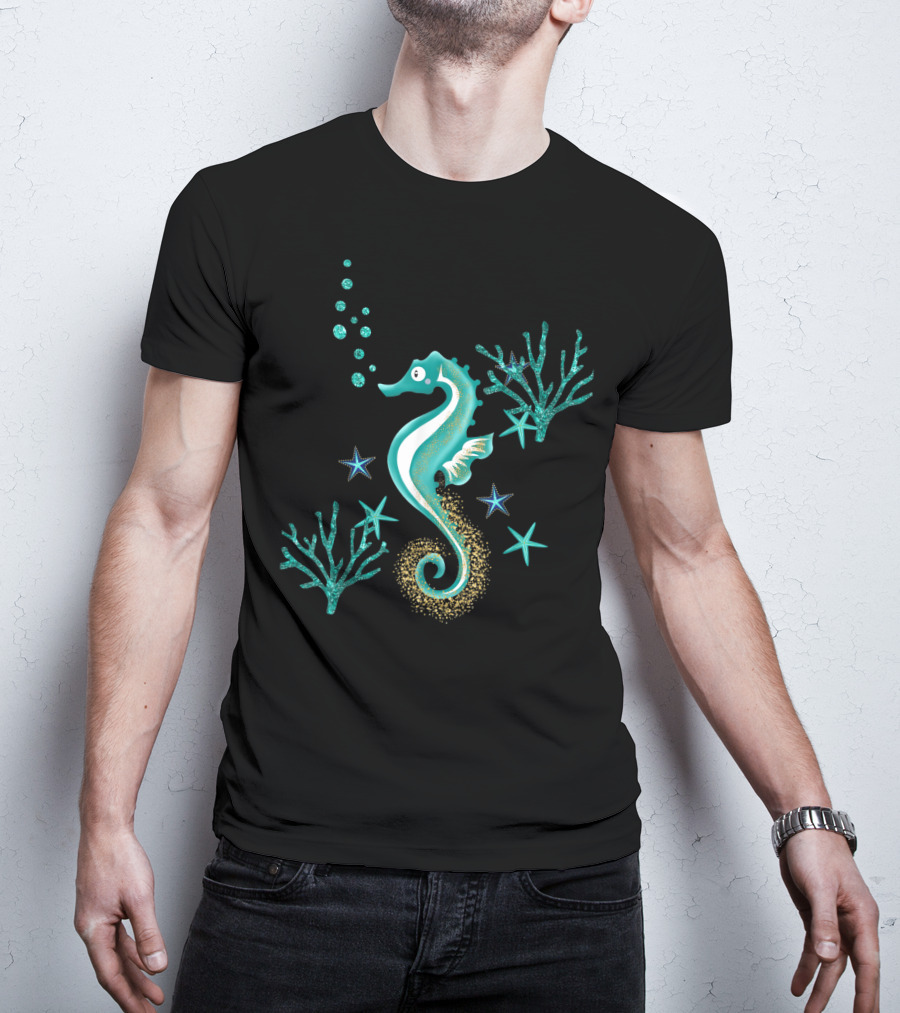 Turquoise Seahorse Ocean Coral And Starfish T-Shirt