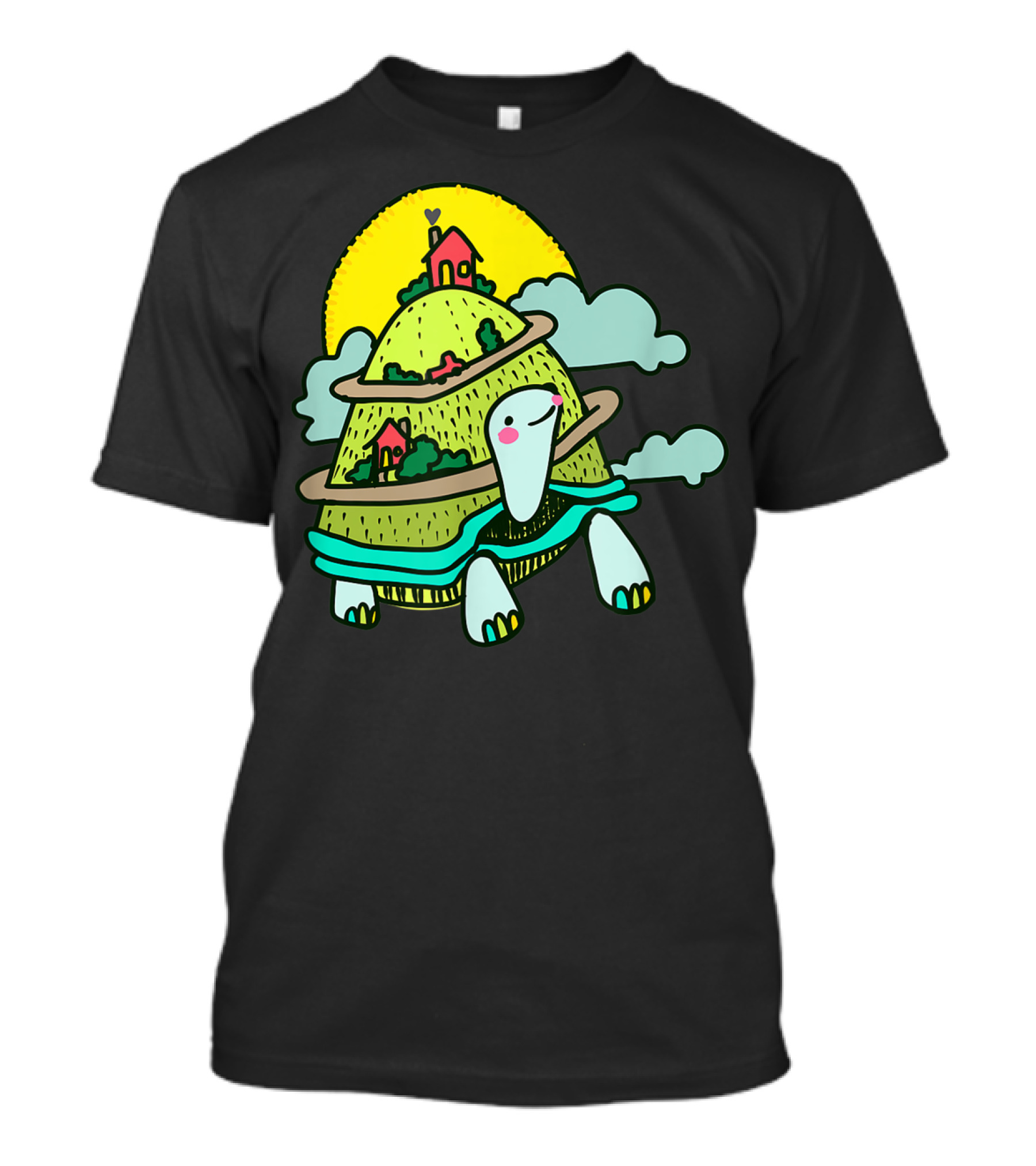 Turtle Life On A Mountain Path With Houses And Sun T-Shirt