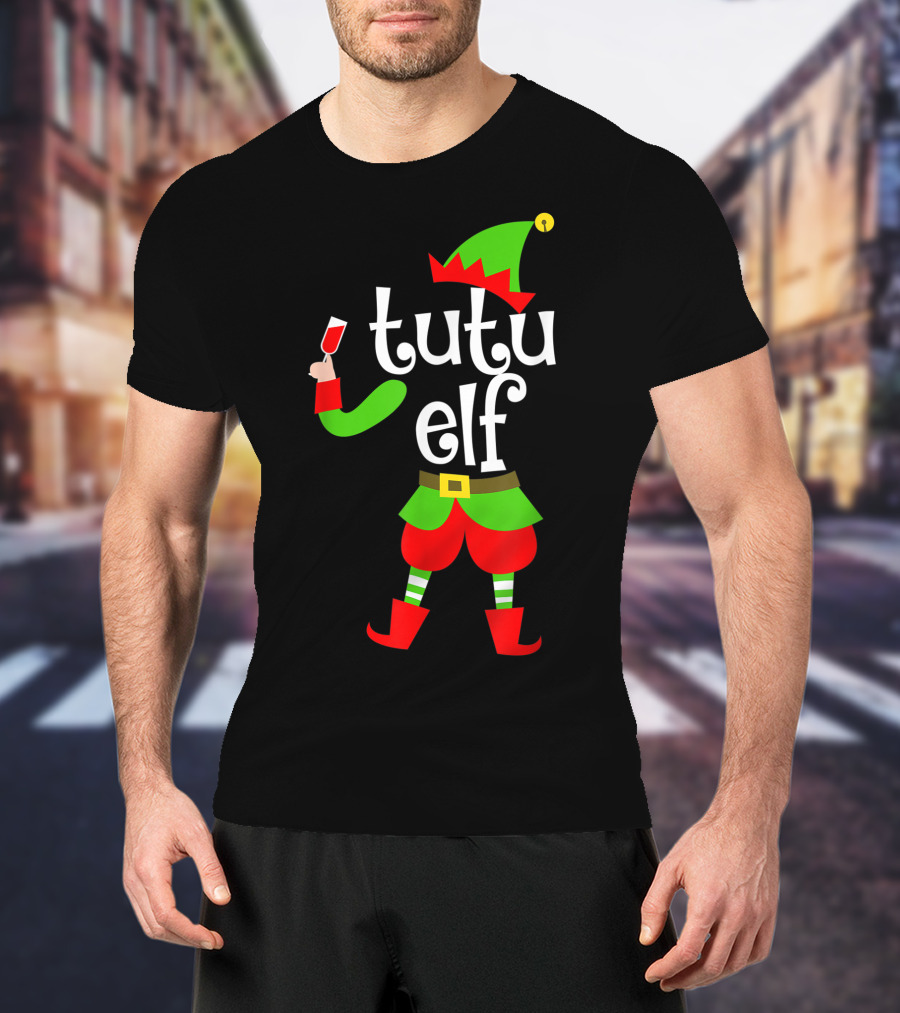 Tutu Elf Holding Wine Glass Christmas Costume T-Shirt