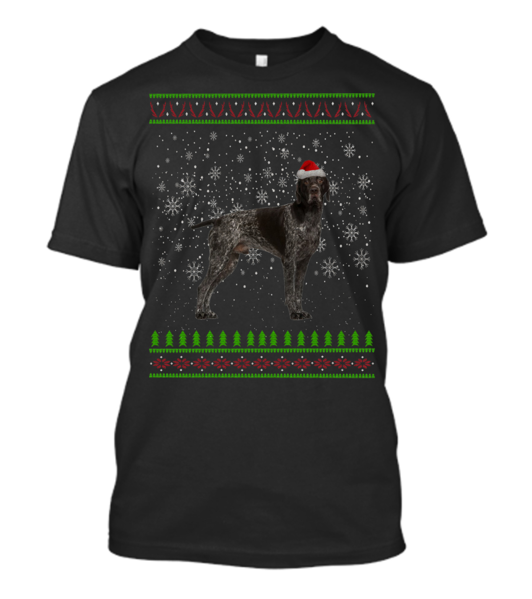 Ugly Christmas Shorthaired Pointer Dog Snowflakes Santa Hat T-Shirt