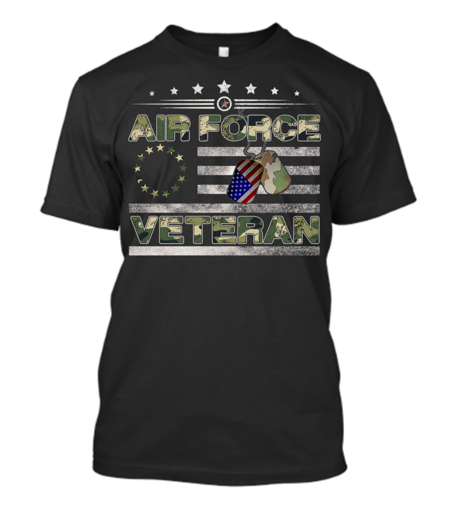 Air Force Veteran Betsy Ross Camo American Flag Dog Tags T-Shirt