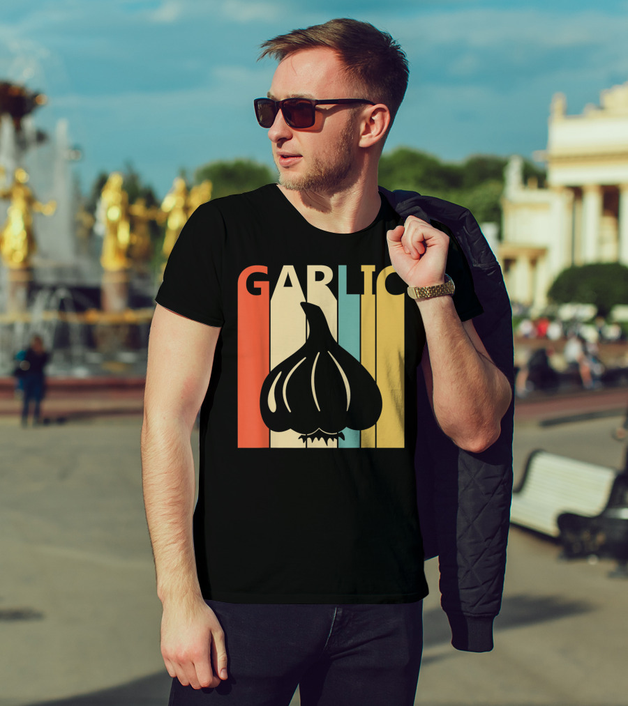 Vintage Garlic Lover Retro Stripes T-Shirt