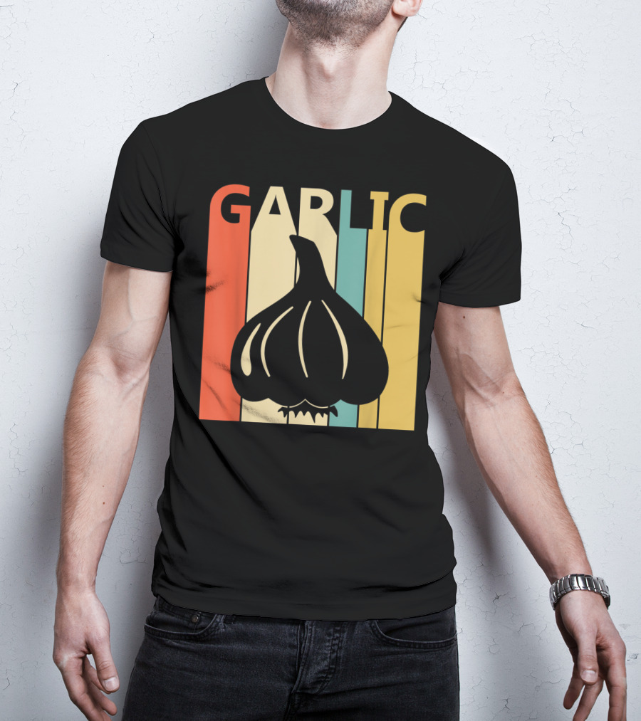 Vintage Garlic Lover Retro Stripes T-Shirt
