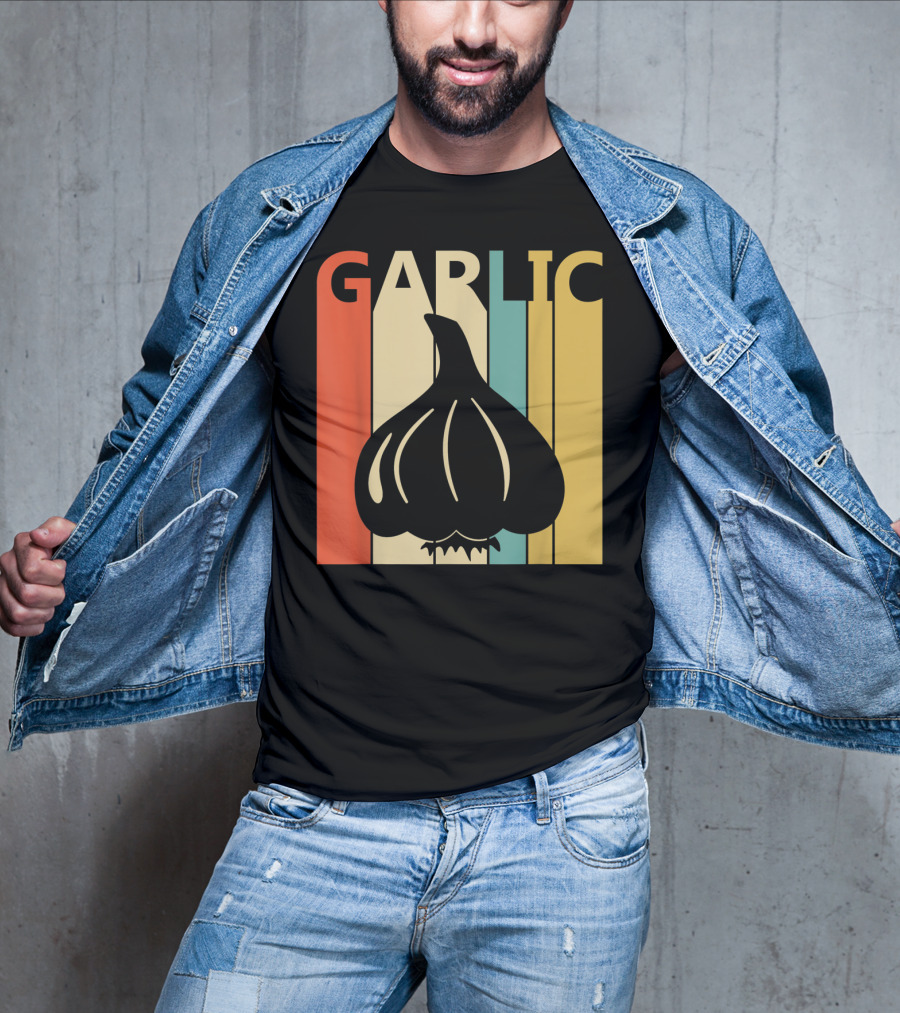 Vintage Garlic Lover Retro Stripes T-Shirt