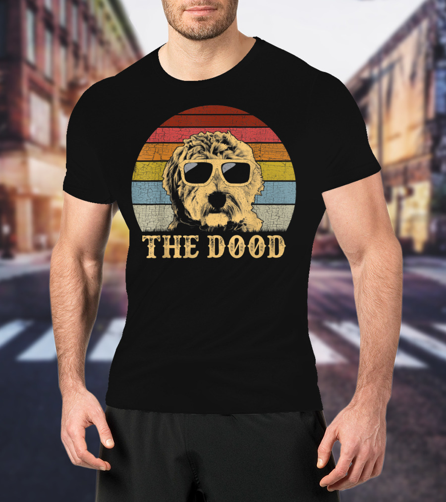 Vintage The Dood Goldendoodle Retro Stripes Sunglasses T-Shirt
