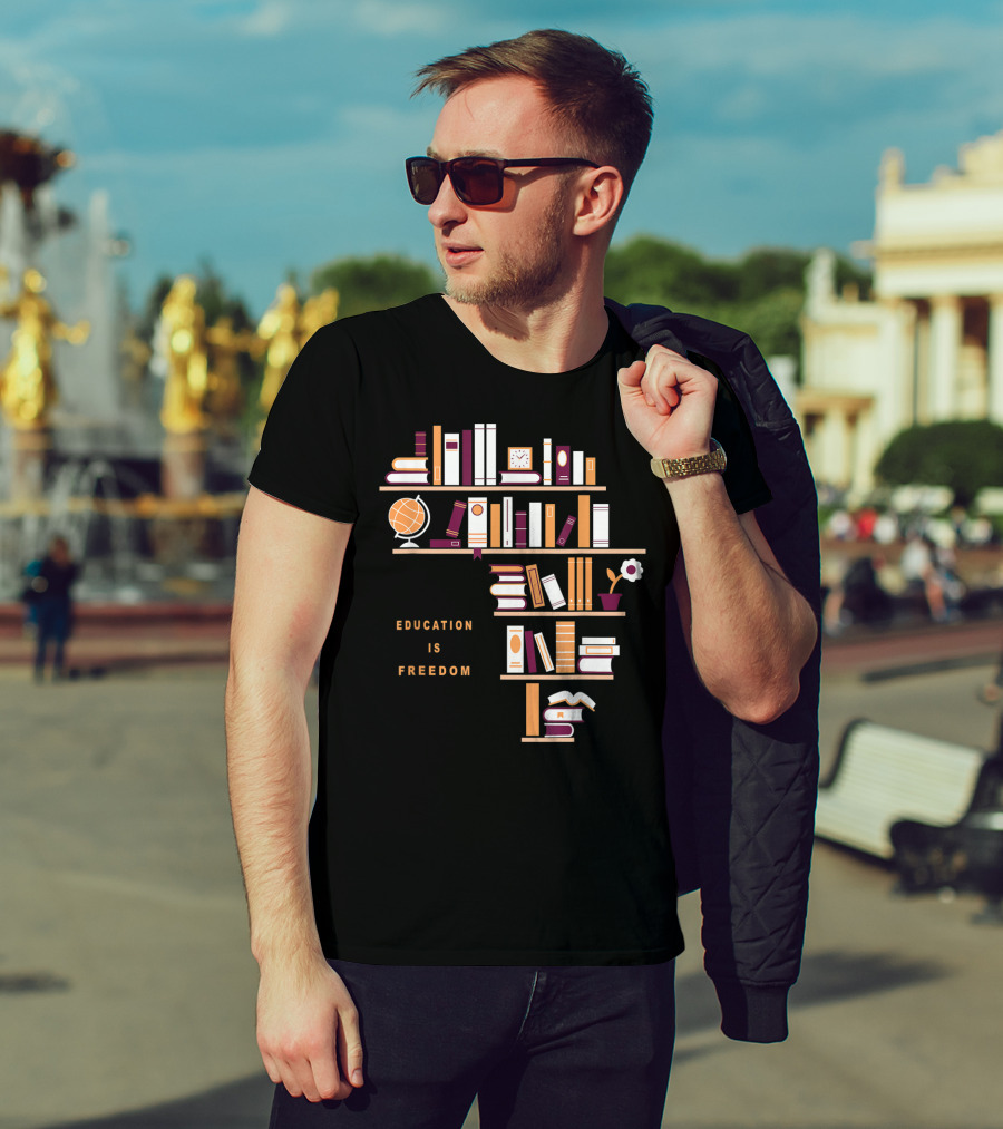 Education Is Freedom Africa Library Books Globe And Flower T-Shirt