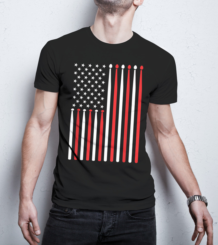 American Flag Drumsticks USA Drummer Musicians Patriotic T-Shirt