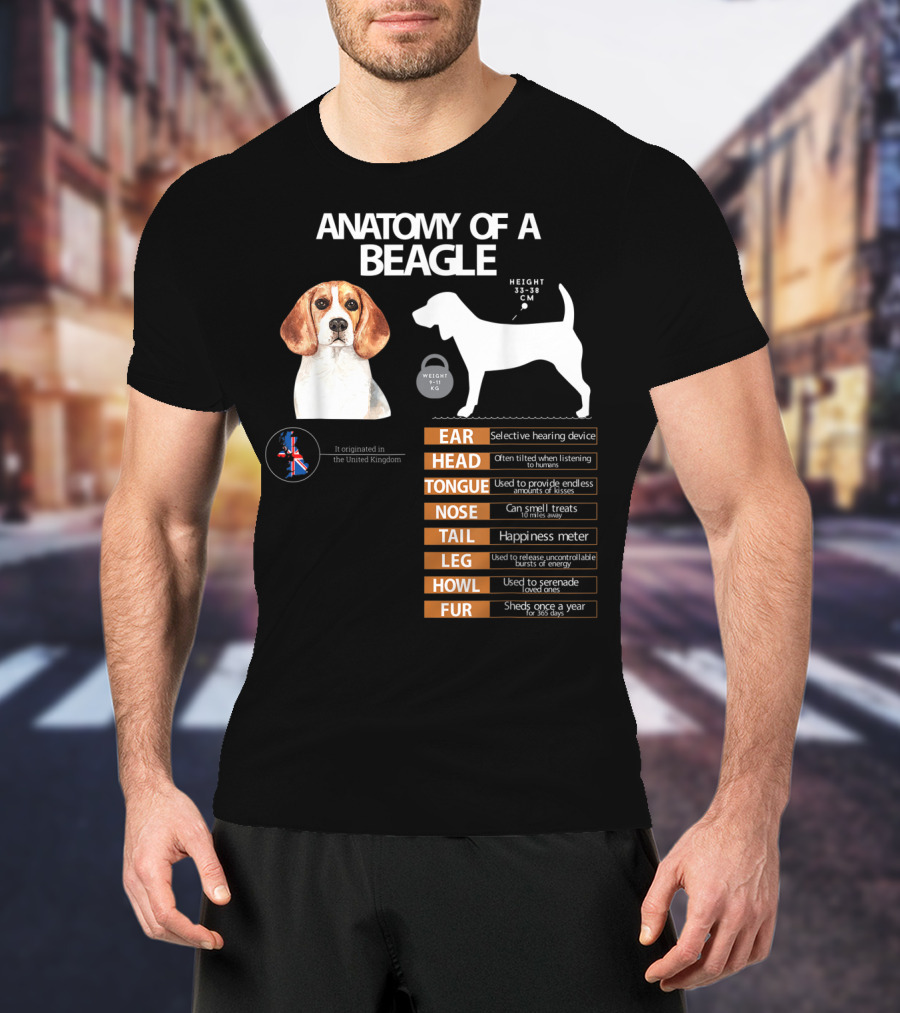 Anatomy Of A Beagle Ear Head Tongue Nose Tail Leg Howl Fur Mom Grandma Dad T-Shirt
