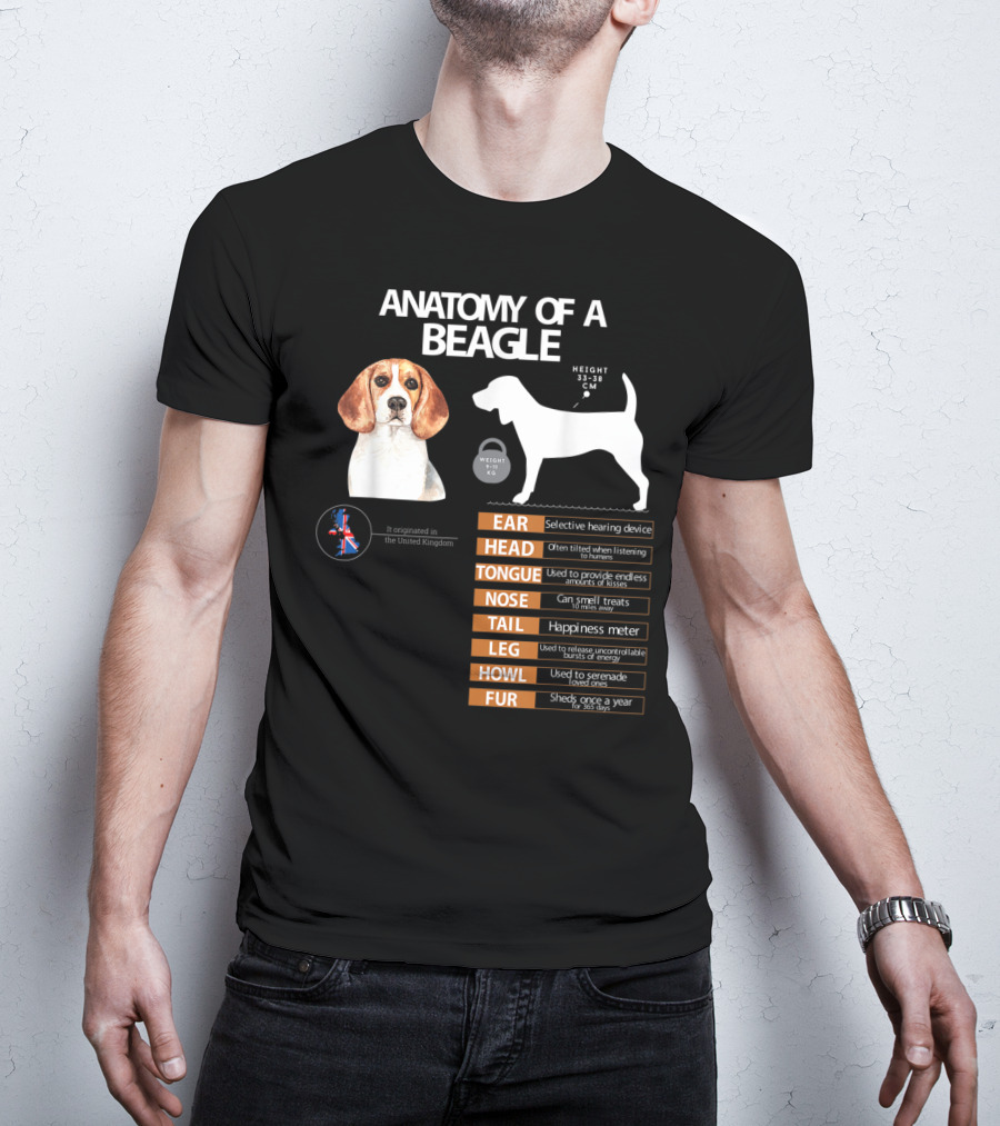 Anatomy Of A Beagle Ear Head Tongue Nose Tail Leg Howl Fur Mom Grandma Dad T-Shirt