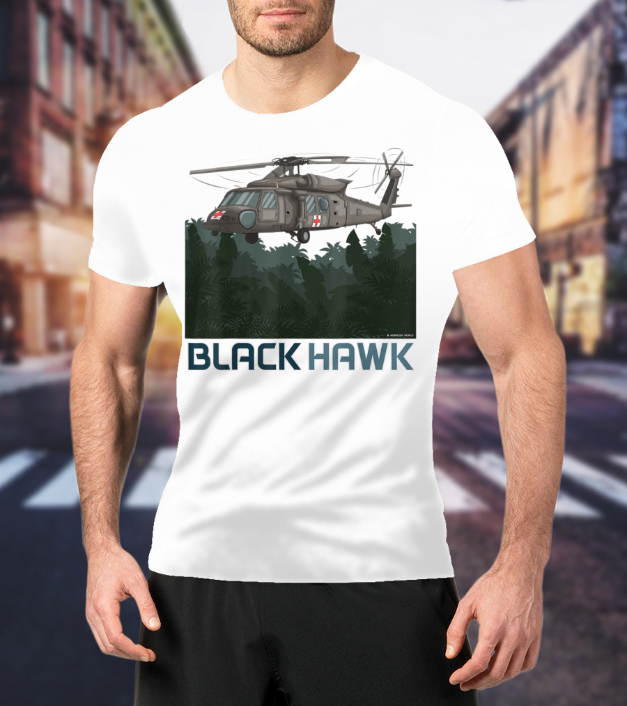 Black Hawk Helicopter Military Jungle Scene T-Shirt