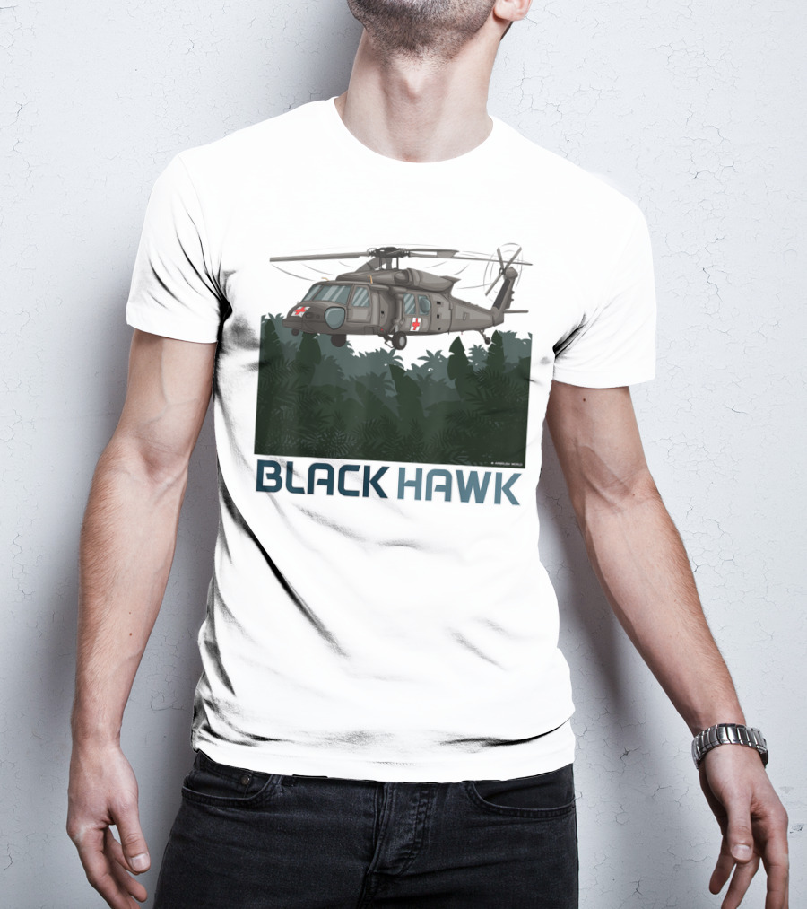 Black Hawk Helicopter Military Jungle Scene T-Shirt