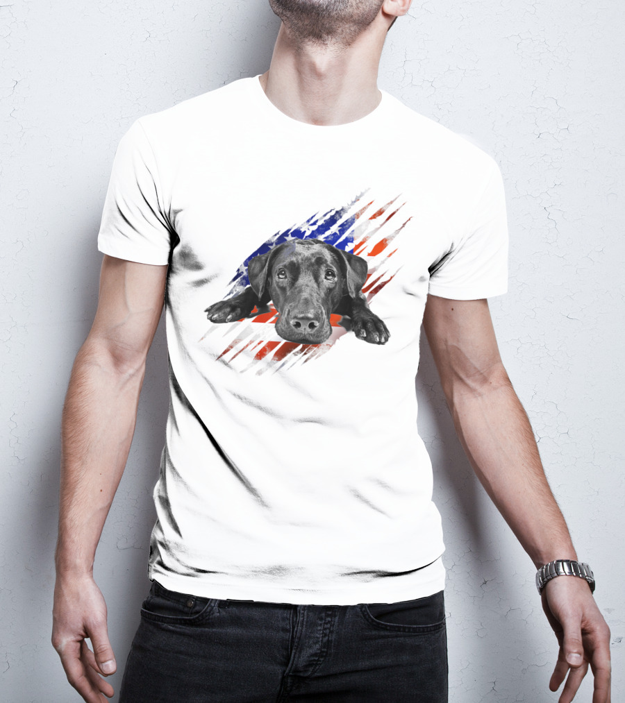 Black Labrador USA Flag Lab Owner Bird Duck Retriever Patriot T-Shirt
