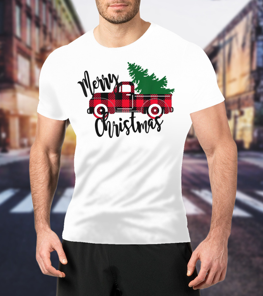Merry Christmas Buffalo Plaid Red Truck T-Shirt