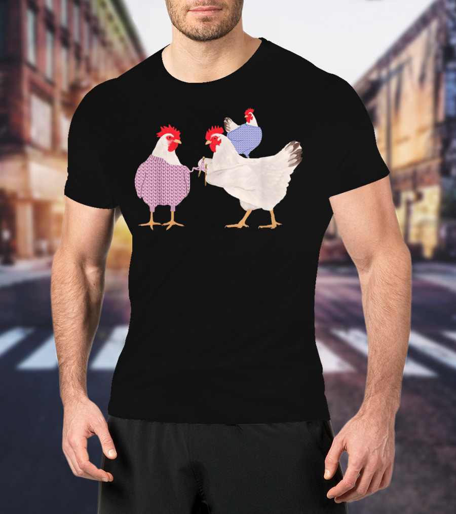 Chicken Knitting Sweaters Trio Whimsical Knitwear Comedy T-Shirt