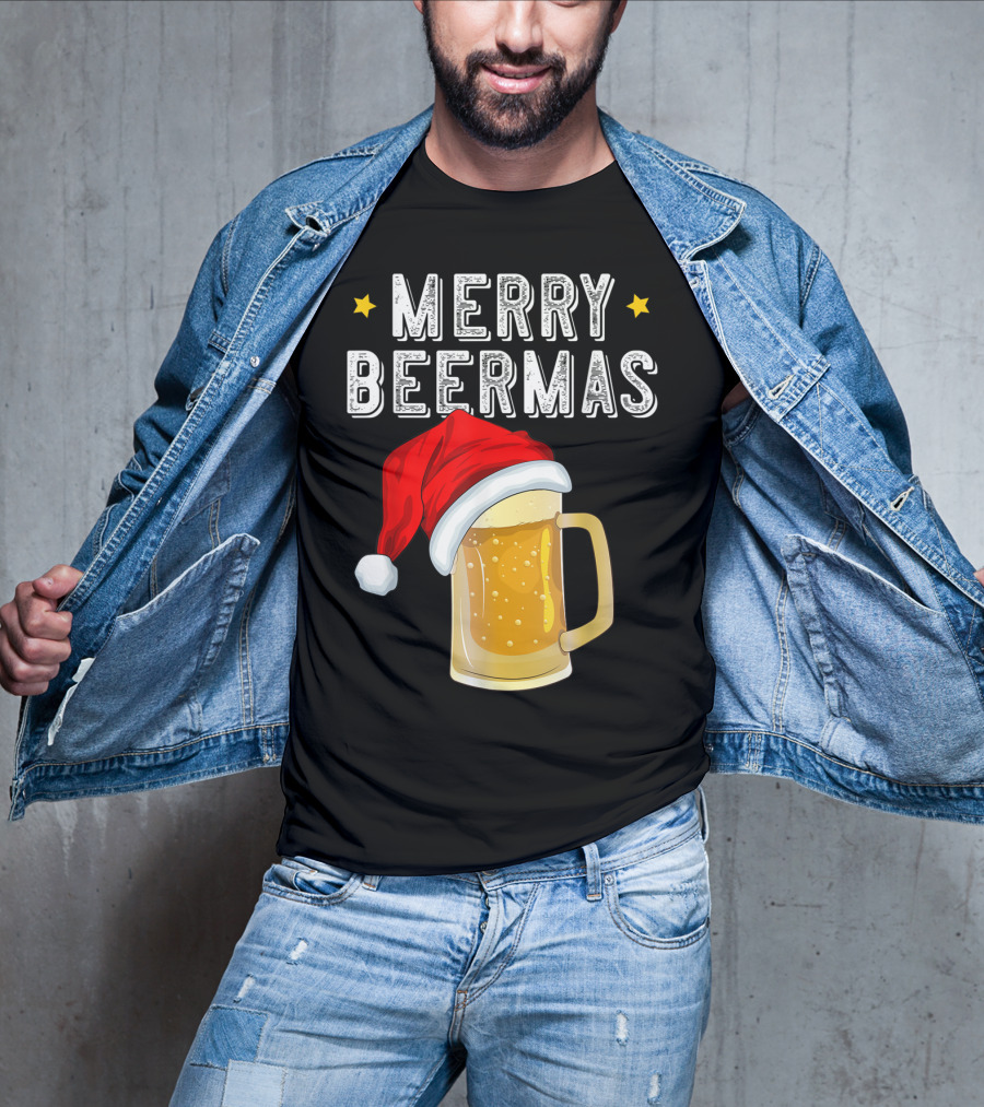 Merry Beermas Christmas Beer Santa Hat Beer Mug T-Shirt